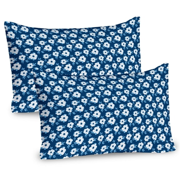 Ambesonne Flower Pillow Sham 2 Pack, Daisy Blossom Botany Spring, 30"x20", Azure Blue and Night Blue