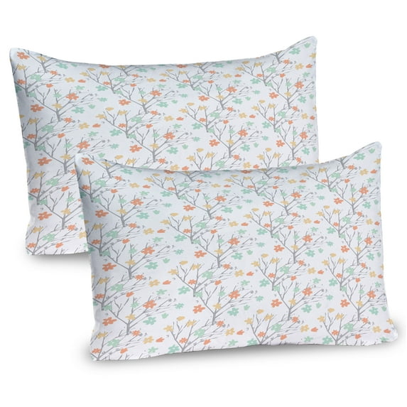 Ambesonne Flower Pillow Sham 2 Pack, Pastel Soft Petals Branch, 30"x20", Salmon Peach Grey Mint