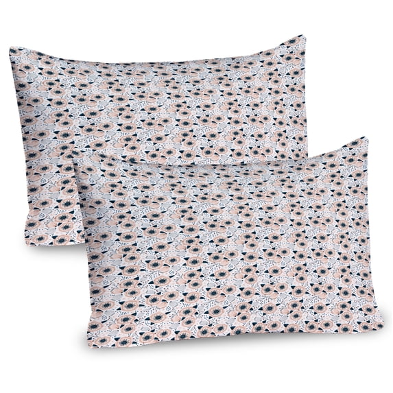 Ambesonne Flower Pillow Sham 2 Pack, Pastel Tone Flowers Dots, 26"x20", Pale Peach Night Blue
