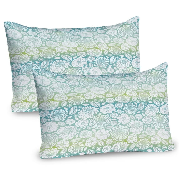 Ambesonne Flower Pillow Sham 2 Pack, Soft Toned Blossom Petals, 30"x20", Seafoam Pale Green White