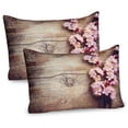 thumbnail image 1 of Ambesonne Flower Pillow Sham 2 Pack, Spring Blossom on Wood, 26"x20", Pink Brown, 1 of 3