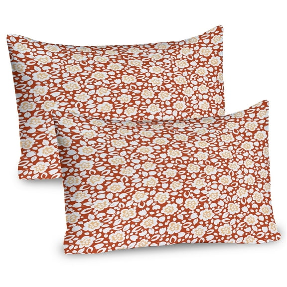Ambesonne Flower Pillow Sham 2 Pack, Spring Composition Simple, 36"x20", Rust and White