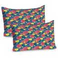 thumbnail image 1 of Ambesonne Flower Pillow Sham 2 Pack, Valentine's Rose Blossoms, 36"x20", Coral Violet Blue, 1 of 3