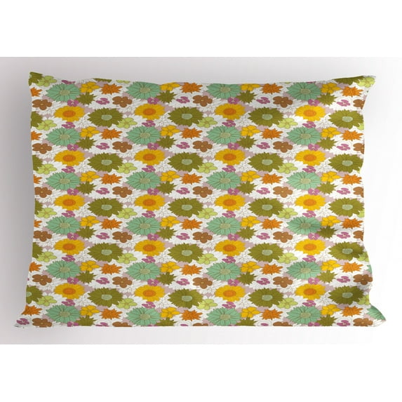 Ambesonne Flower Pillow Sham, Retro Fresh Nature Theme, 36" X 20", Multicolor