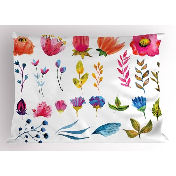 Ambesonne Flower Pillow Sham, Watercolor Garden Design, 26" X 20", Multicolor