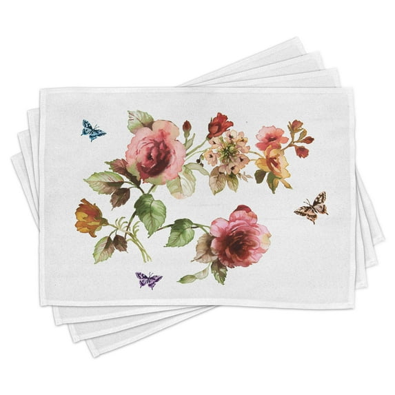 Ambesonne Flower Place Mats Set of 4, Shabby Plant Roses Buds, Standard Size, Multicolor