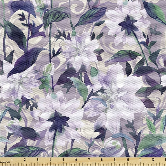 Ambesonne Flower Print Fabric by the Yard Upholstery, Floral Botany Pattern, 5 Yards, Mauve Sea Green Quartz