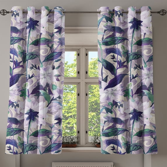 Ambesonne Flower Print Grommet Curtain, Floral Botany Pattern, 50"x60", Mauve Sea Green Quartz