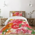 thumbnail image 1 of Ambesonne Flower Quilted Bedspread Set 2 Pcs, Watercolor Style Floral, Twin Size, Red and Orange, 1 of 3