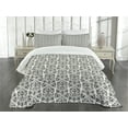thumbnail image 1 of Ambesonne Flower Quilted Bedspread Set 3 Pcs, Floral Paisley Oriental, King Size, Black White, 1 of 3