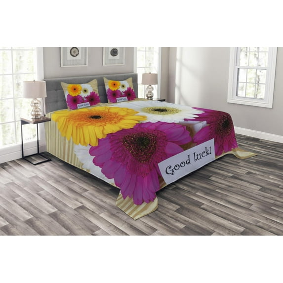 Ambesonne Flower Quilted Bedspread Set 3 Pcs, Luck Colorful, Queen Size, Multicolor
