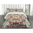 thumbnail image 1 of Ambesonne Flower Quilted Bedspread Set 3 Pcs, Ornate Floral Ethnic, King Size, Maroon Beige Violet Blue, 1 of 5