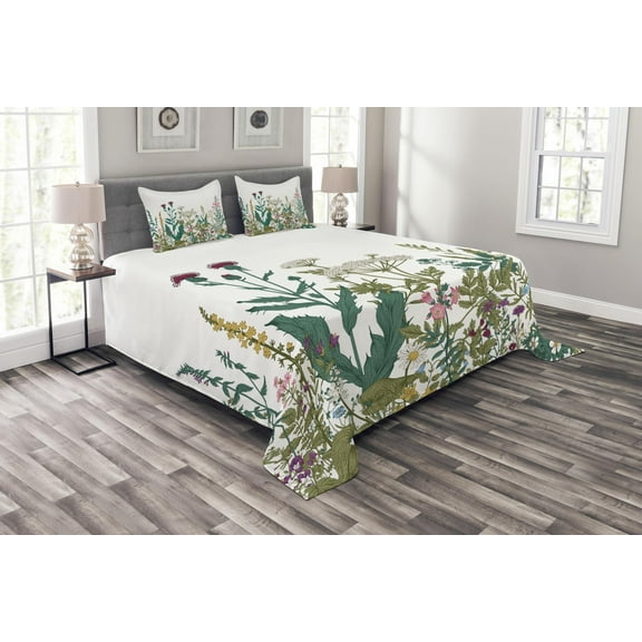 Ambesonne Flower Quilted Bedspread Set 3 Pcs, Spring Garden Hydrangeas, Queen Size, Multicolor