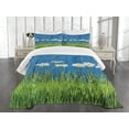 thumbnail image 1 of Ambesonne Flower Quilted Bedspread Set 3 Pcs, Spring Grass and Daisy, King Size, Blue Green White, 1 of 5