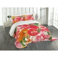 thumbnail image 1 of Ambesonne Flower Quilted Bedspread Set 3 Pcs, Watercolor Style Floral, Queen Size, Red and Orange, 1 of 5