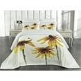 thumbnail image 1 of Ambesonne Flower Quilted Coverlet 3 Pcs, Daisies Garden, King Size, Yellow White, 1 of 4