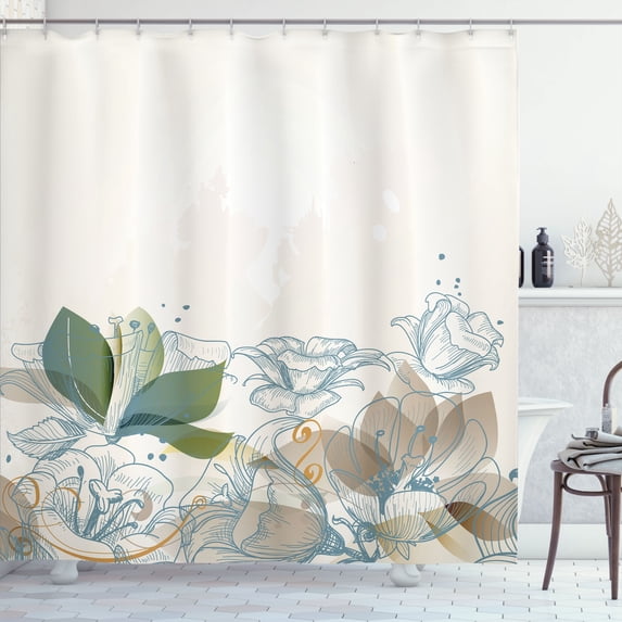 Ambesonne Flower Shower Curtain, Art Floral Romance Hibiscus, 69"Wx84"L, Olive Green