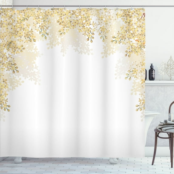 Ambesonne Flower Shower Curtain, Blooming Lilac Flowers Print, 69"Wx84"L, Pastel Yellow