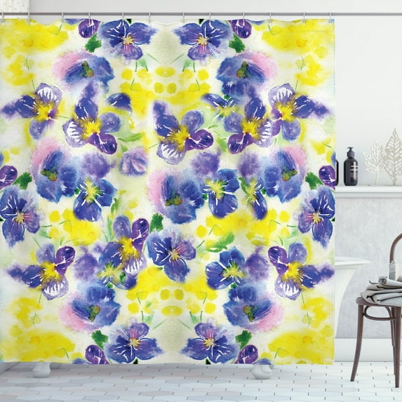 Ambesonne Flower Shower Curtain, Butterfly Violet Field, 69"Wx75"L, Yellow Purple