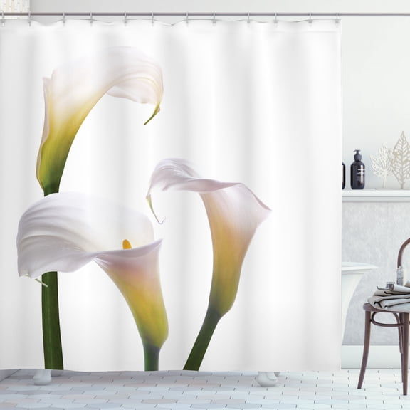 Ambesonne Flower Shower Curtain, Calla Lilies Romantic, 69"Wx84"L, Green White Yellow