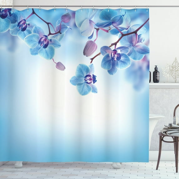 Ambesonne Flower Shower Curtain, Orchids Nature, 69"Wx84"L, Blue and Purple