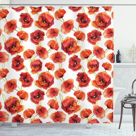 Ambesonne Flower Shower Curtain, Poppies Garden Floral, 69"Wx70"L, Scarlet White Red