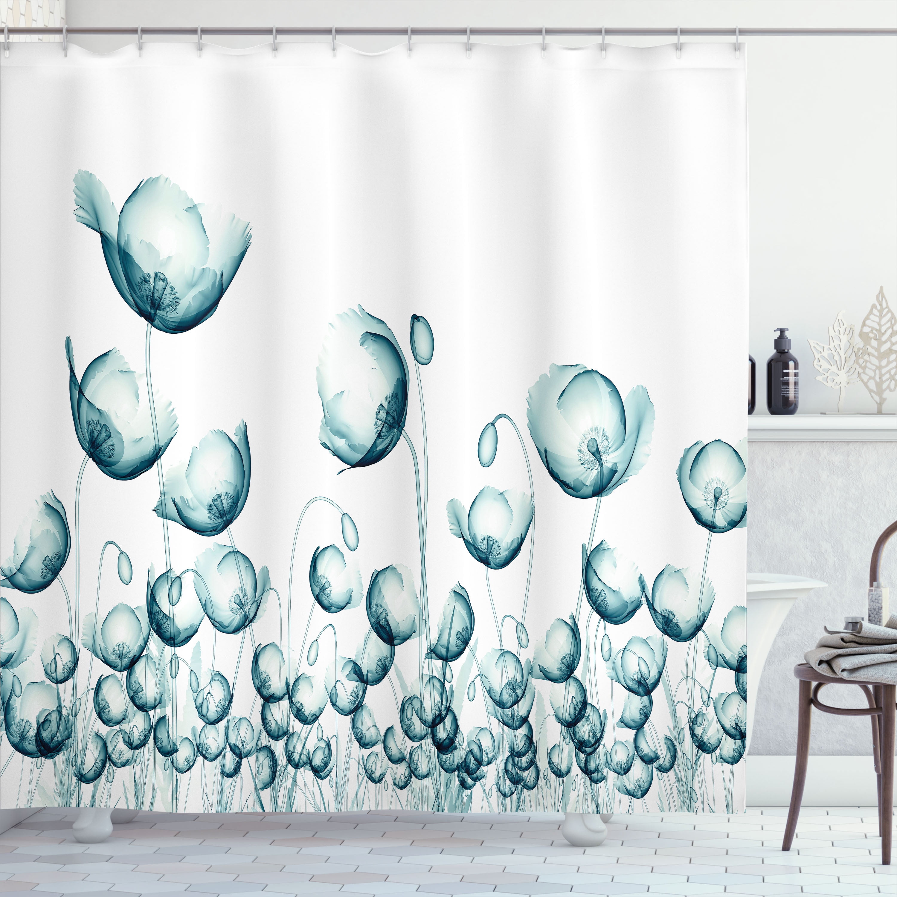 Ambesonne Flower Shower Curtain, Poppy Flora Windy Day, 69