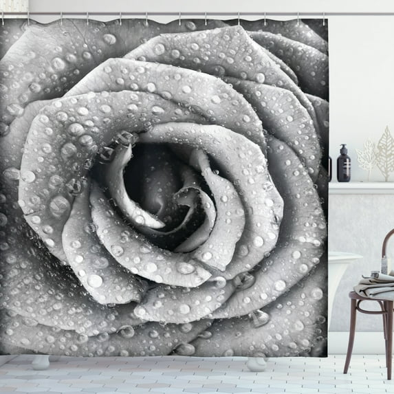 Ambesonne Flower Shower Curtain, Retro Romance Rose Petal, 69"Wx75"L, Black and White