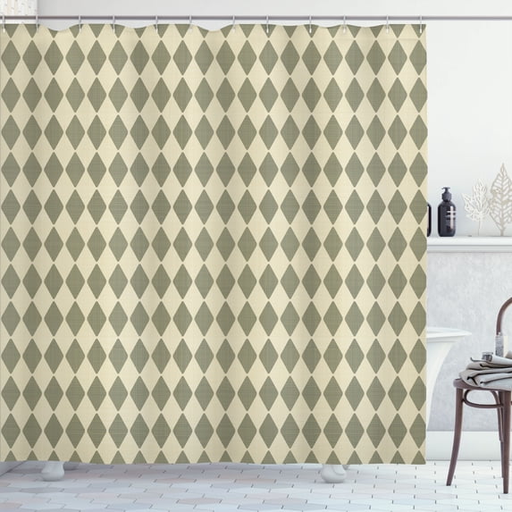 Ambesonne Flower Shower Curtain, Rhombus Retro Pattern Print, 69"Wx70"L, Sage Green