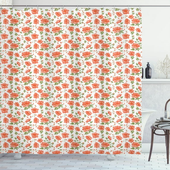 Ambesonne Flower Shower Curtain, Romantic Bridal Blossoms, 69"Wx70"L, Reseda Green Salmon