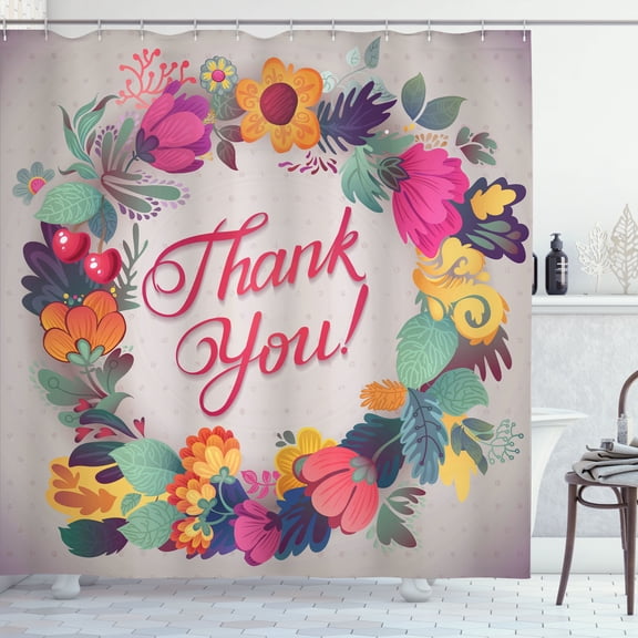 Ambesonne Flower Shower Curtain, Thank You Words Ceramic, 69"Wx84"L, Multicolor
