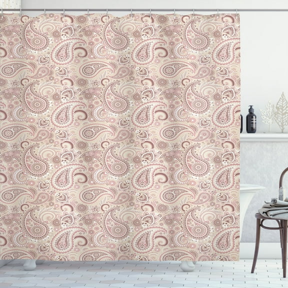 Ambesonne Flower Shower Curtain, Traditional Paisley Floral, 69"Wx70"L, Grey Pink