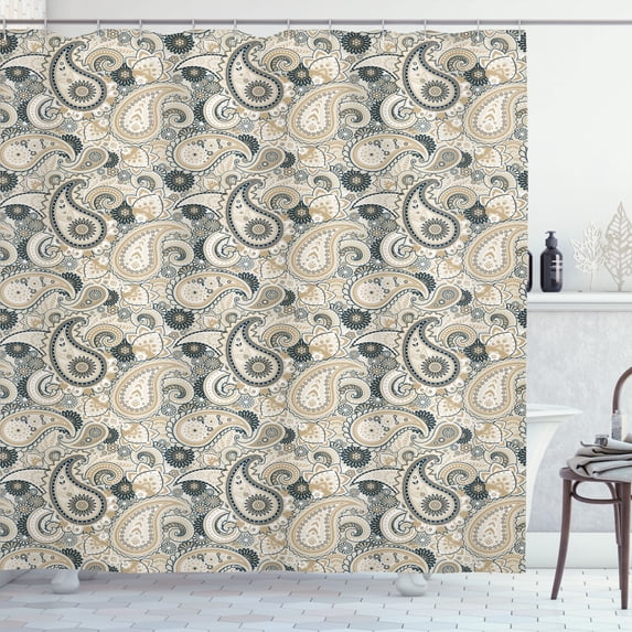 Ambesonne Flower Shower Curtain, Traditional Paisley Floral, 69"Wx70"L, Grey Teal