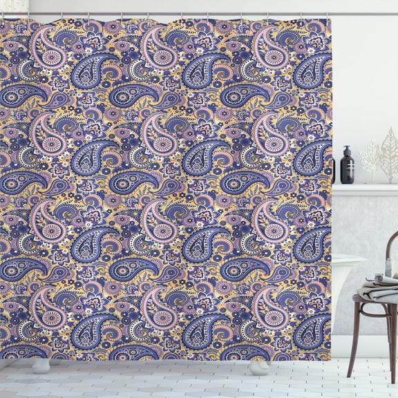 Ambesonne Flower Shower Curtain, Traditional Paisley Floral, 69"Wx75"L, Blue Violet