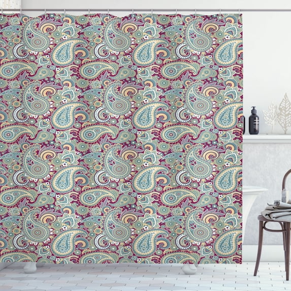 Ambesonne Flower Shower Curtain, Traditional Paisley Floral, 69"Wx75"L, Pale Green