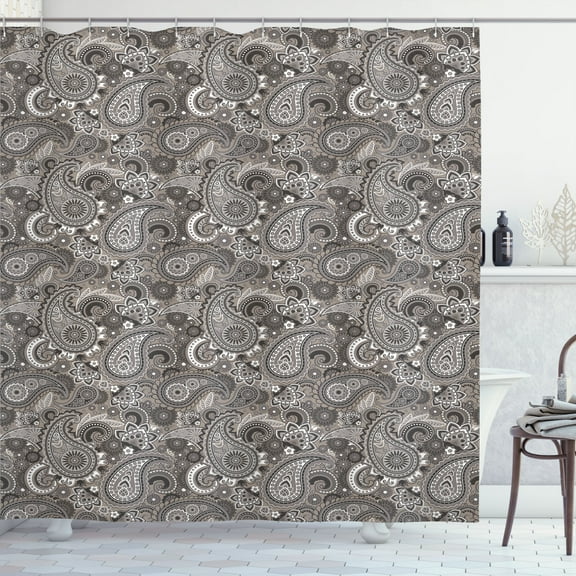 Ambesonne Flower Shower Curtain, Traditional Paisley Floral, 69"Wx84"L, Taupe Grey