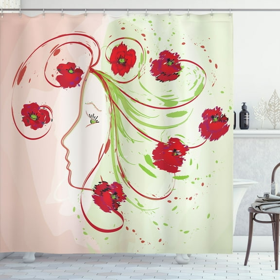 Ambesonne Flower Shower Curtain, Watercolor Poppy, 69"Wx75"L, Green Red