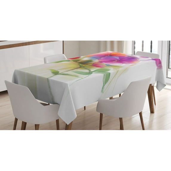 Ambesonne Flower Tablecloth Rectangular Table Cover, Blooming Orchid Pastel, 60"x84", Multicolor