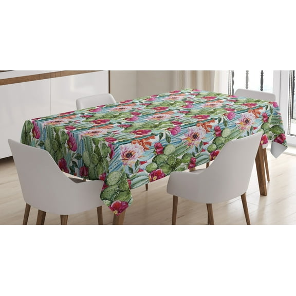 Ambesonne Flower Tablecloth Rectangular Table Cover, Botanic Cactus Desert, 52"x70", Multicolor