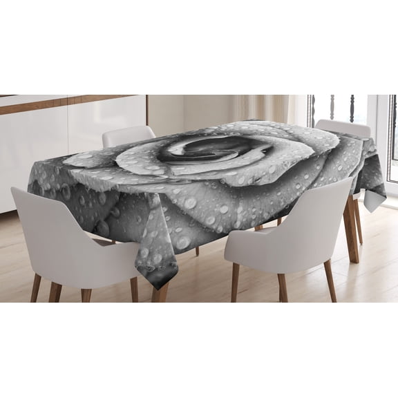 Ambesonne Flower Tablecloth Rectangular Table Cover, Retro Romance Rose Petal, 60"x90", Black and White