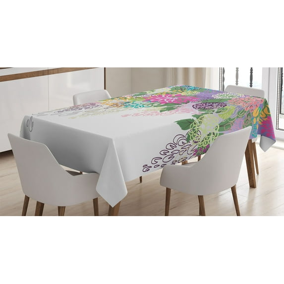 Ambesonne Flower Tablecloth Rectangular Table Cover, Vintage Boho Inspiration, 60"x84", White Violet