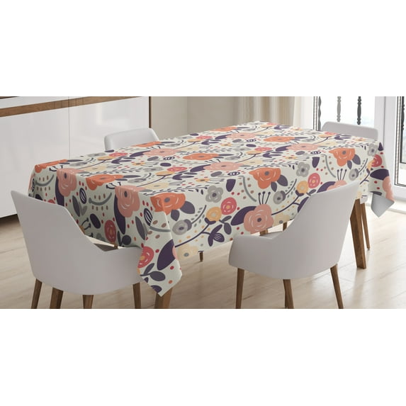 Ambesonne Flower Tablecloth Rectangular Table Cover, Vintage Doodle Floral, 60"x90", Multicolor
