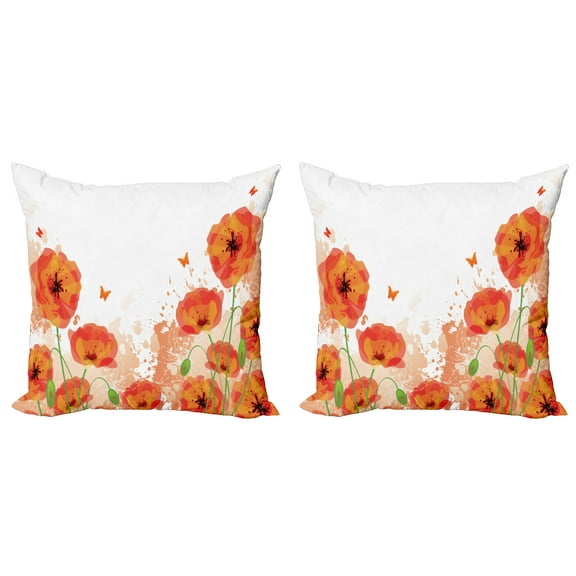 Ambesonne Flower Throw Pillow Cover 2 Pack, Bridal Watercolor Art, 16", Red White