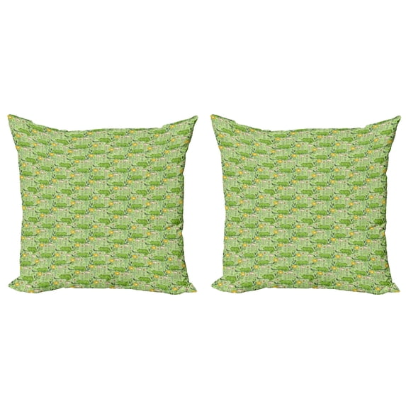 Ambesonne Flower Throw Pillow Cover 2 Pack, Chameleons on Branches, 24", Mustard Cream Green