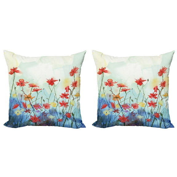 Ambesonne Flower Throw Pillow Cover 2 Pack, Composition of Plants, 18", Multicolor