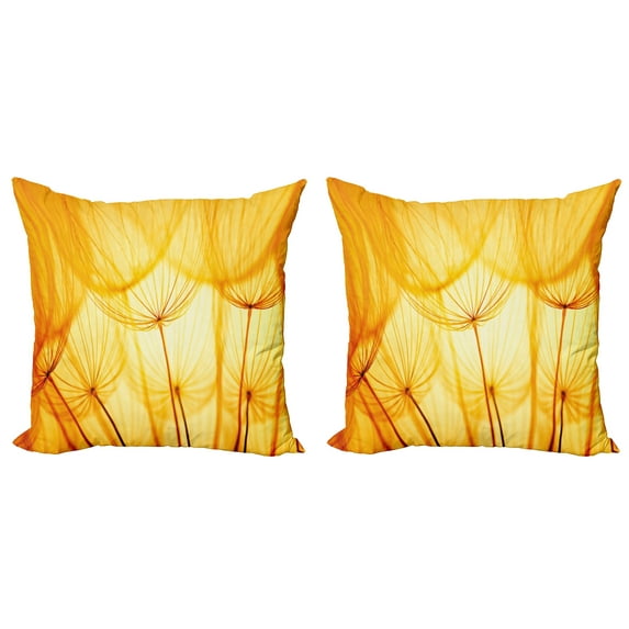 Ambesonne Flower Throw Pillow Cover 2 Pack, Dandelion Summer Garden, 16", Merigold and White