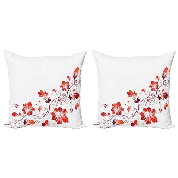 Ambesonne Flower Throw Pillow Cover 2 Pack, Floral Petal Ornaments, 20", Red White