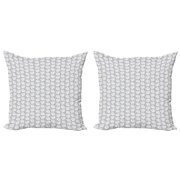 Ambesonne Flower Throw Pillow Cover 2 Pack, Greyscale Rose Blooms, 18", Pale Grey White