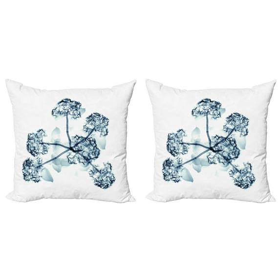 Ambesonne Flower Throw Pillow Cover 2 Pack, Hortentia Blossom Nature, 16", Teal White