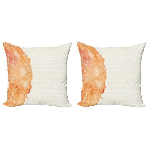 Ambesonne Flower Throw Pillow Cover 2 Pack, Island Floral Side Frame, 18", Vermilion